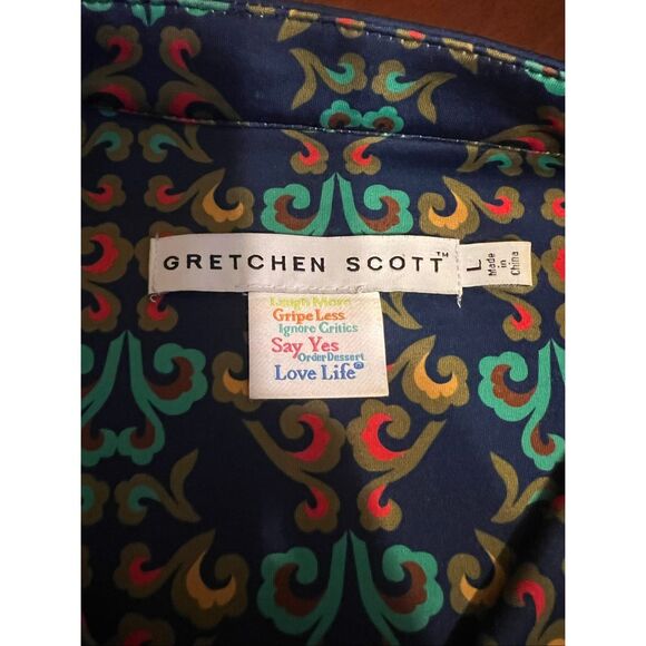 Gretchen Scott Colorful Mandarin Collar Stretch knee Length Dress Size LARGE - Picture 7 of 8